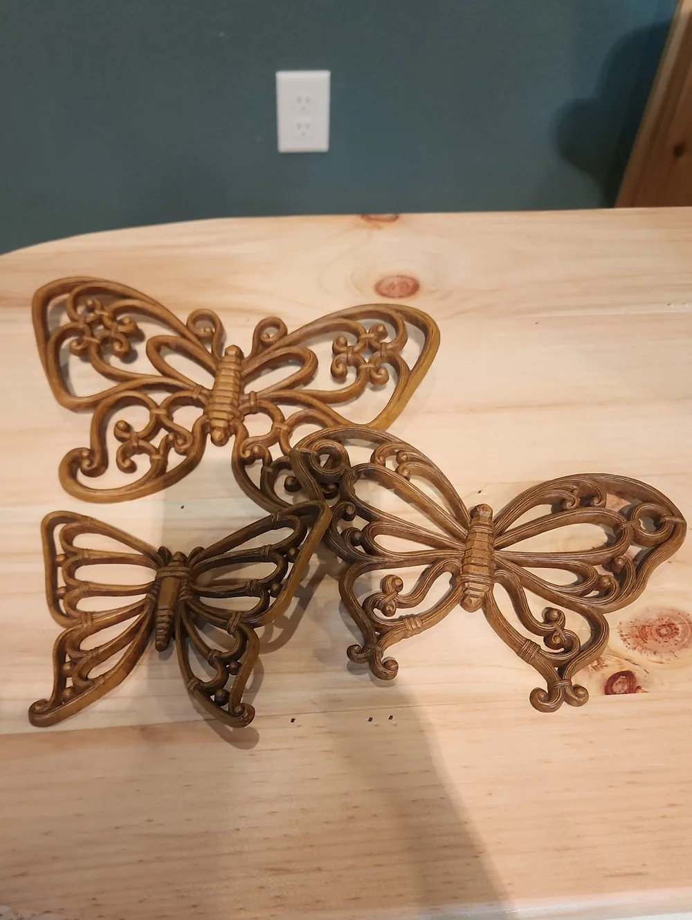 Vintage MCM Homco Syroco Faux Wood Butterfly Wall Hangings